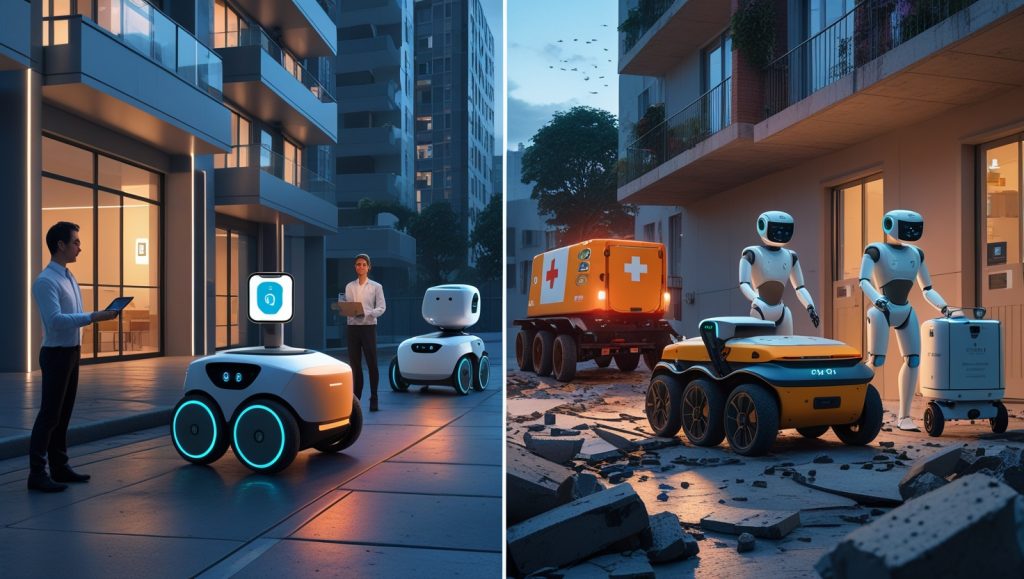 Autonomous delivery robots used in urban deliveries, disaster relief, and hospital supply transport in 2025