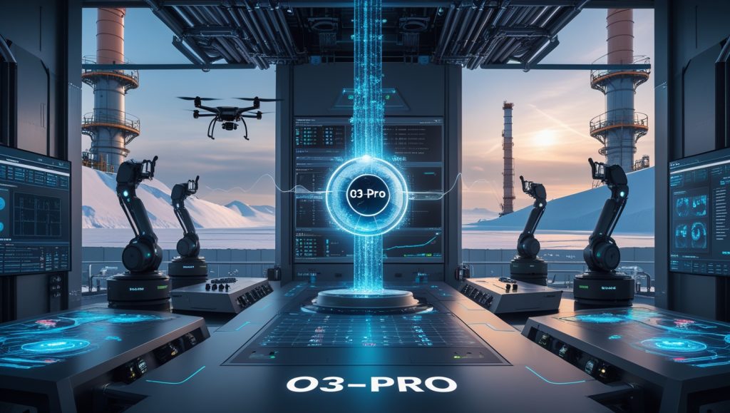 AI-powered industrial control system using O3-pro to process real-time sensor data, thermal images, and drone inspections for precision equipment monitoring and predictive maintenance in harsh environments