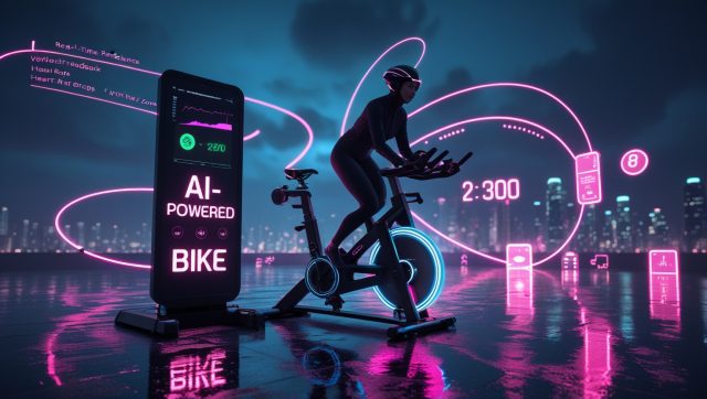 AI-Powered Bike text logo promoting time-efficient fitness technology using REHIT and smart resistance features for improved health in minimal time