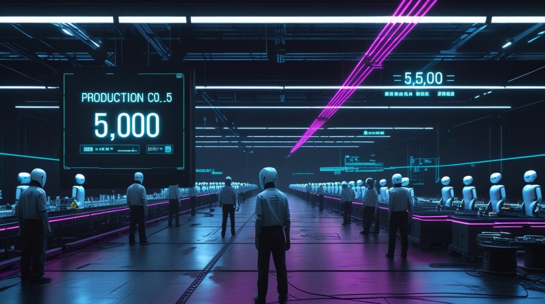 China humanoid robot mass production 2026 — factory floor scaling output past Tesla Optimus commercial availability
