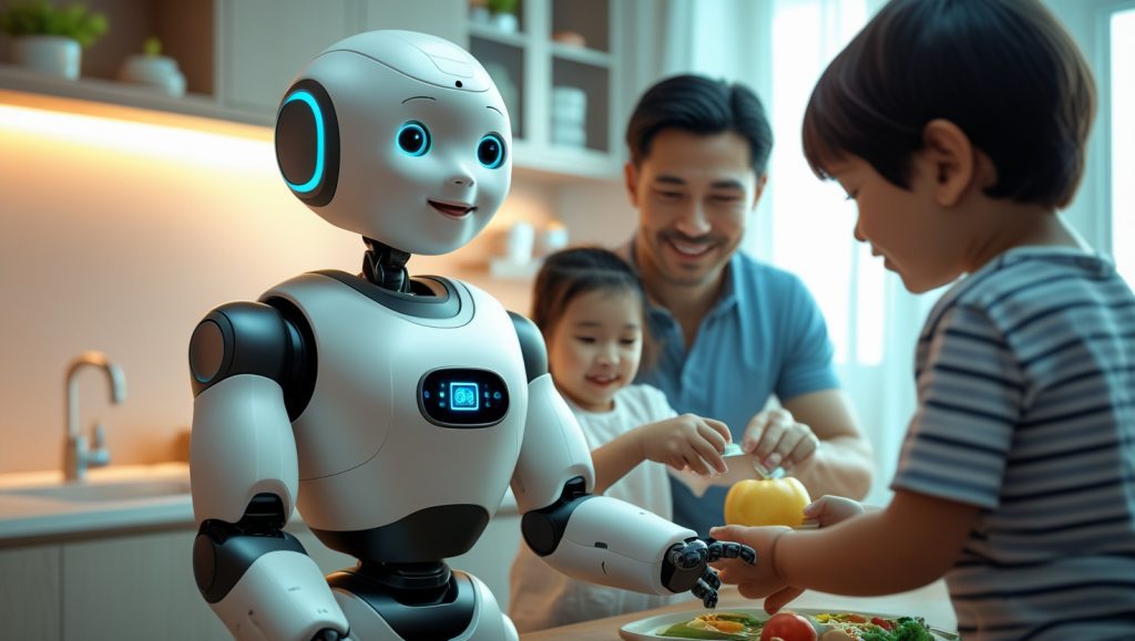 1X's NEO Gamma soft humanoid robots in home environments