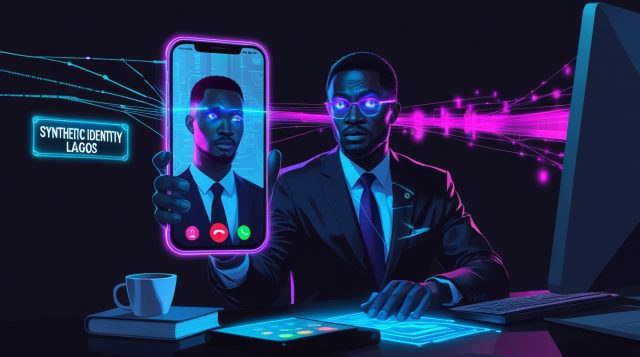 AI deepfakes dark side emerging markets 2026 — Nigerian enterprise executive receiving deepfake impersonation attack on mobile video call in Lagos office