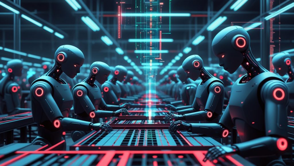 Robots collaborating seamlessly on a factory floor