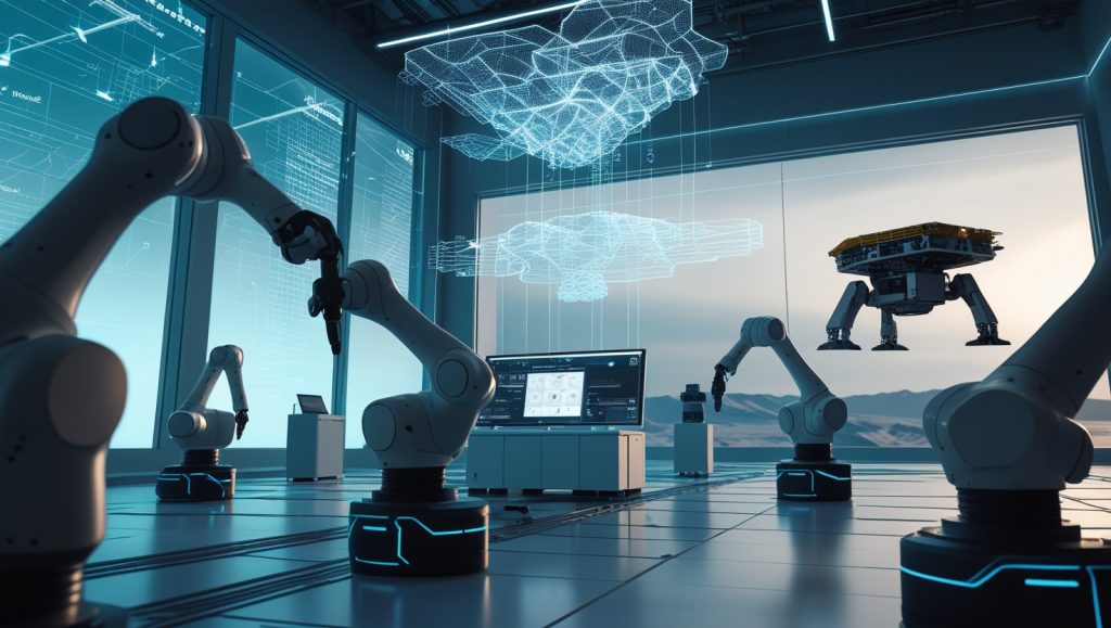 Nvidia-powered industrial robots using Jetson modules with cloud-to-robot AI integration, showcasing vision-language-action models and physical AI in collaboration with KUKA and Universal Robots at Automate 2025