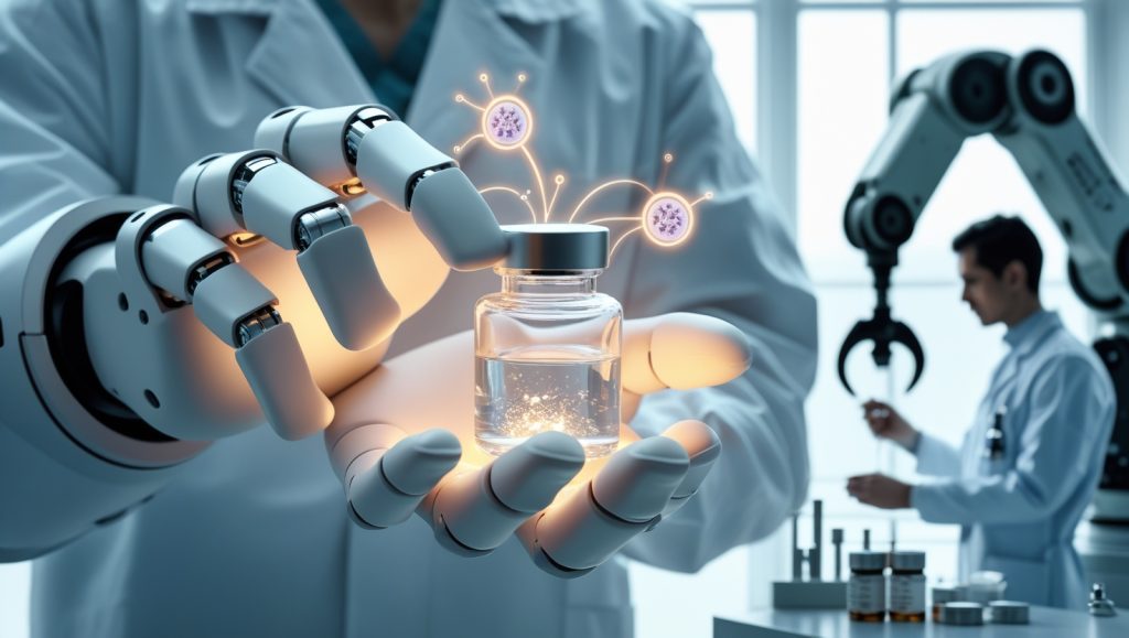 Force-sensitive robotic gripper gently holding a fragile object, symbolizing the shift from industrial strength to intelligent precision in automation and manufacturing