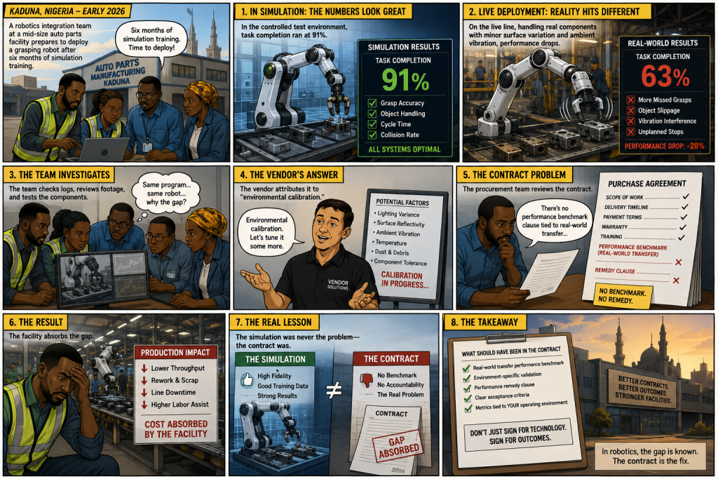 The Sim-to-Real Transfer Problem in Robotics Is Where Investment Goes to Die comic by creedtec
