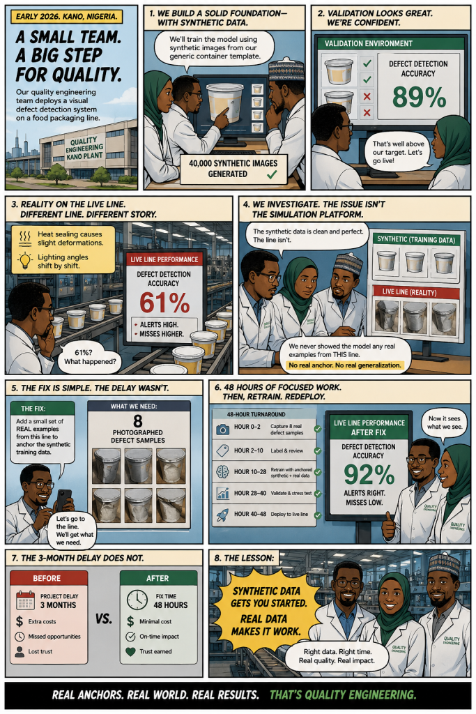 NVIDIA synthetic data limitations on factory floors comic by creedtec