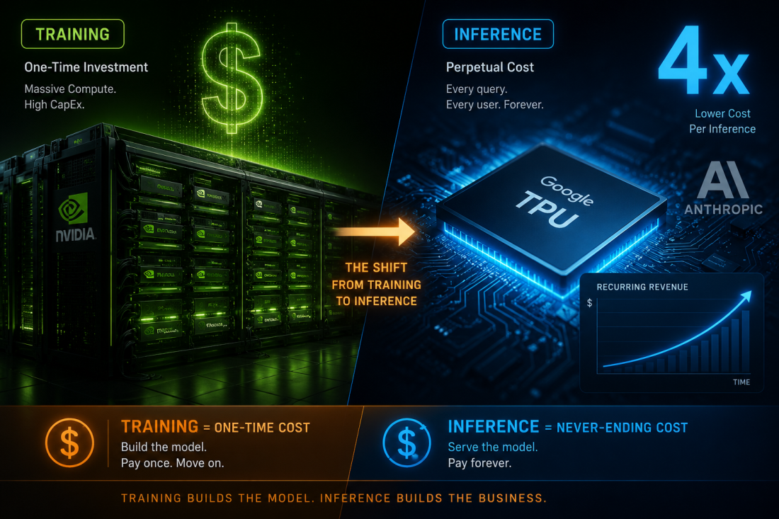 Google's TPU push is chasing inference money, not Nvidia's crown—recurring inference revenue vs one-time training spend.