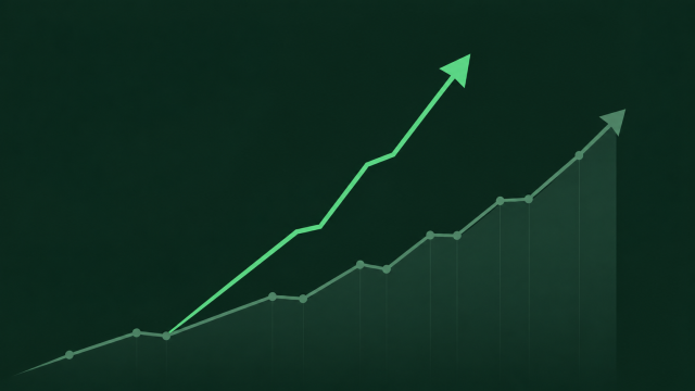 "net retention" — a simple upward-trending line chart with a second, steeper internal arrow labeled subtly to represent existing-customer expansion, clean editorial-illustration style, no text overlay.