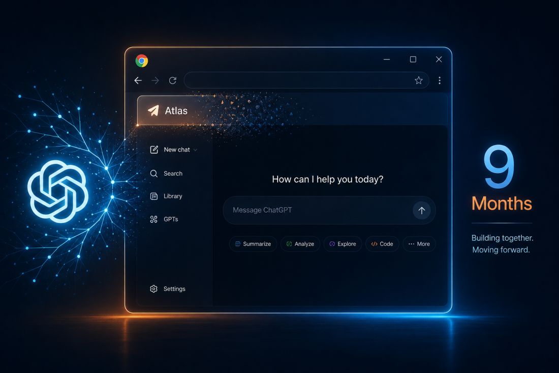 The OpenAI Atlas shutdown is a lesson in what browsers actually cost—a Chrome window absorbing the fading Atlas browser, symbolizing the integration of features into a larger platform.