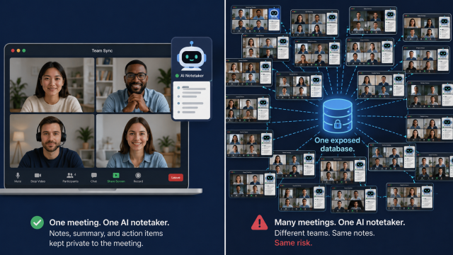"AI notetaker breach exposing meeting data across unrelated organizations"