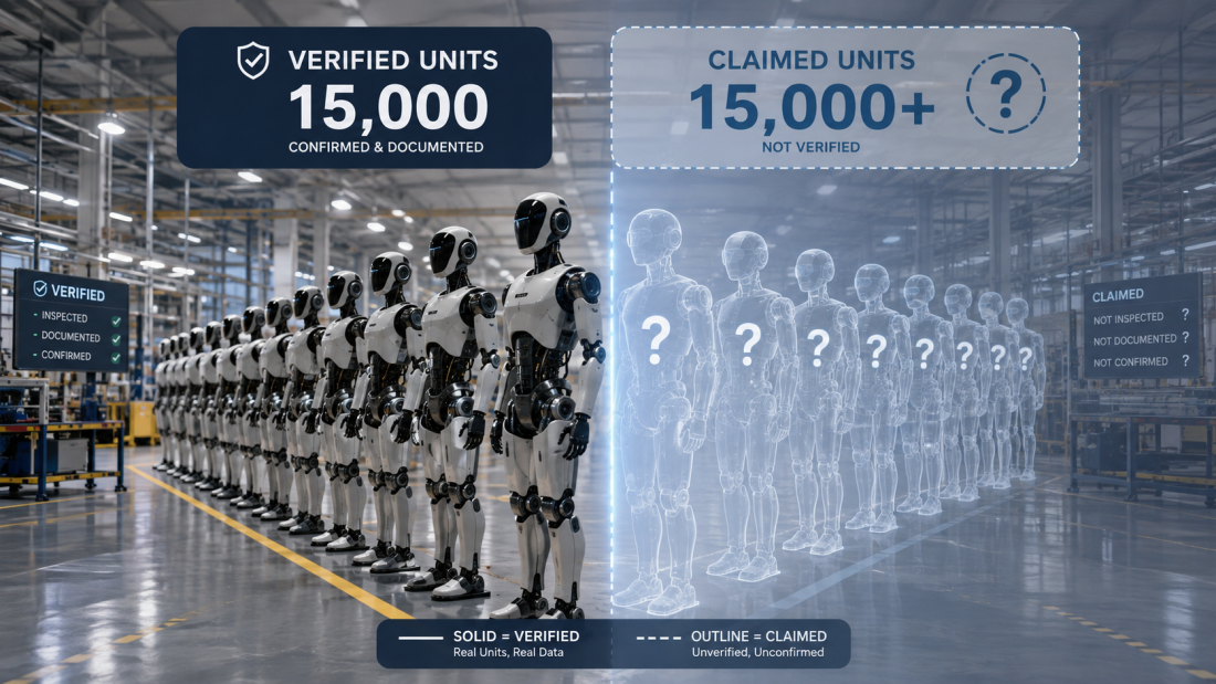 "Humanoid robot production numbers showing verified versus unverified deployment claims"