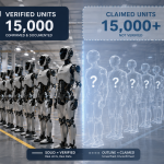 "Humanoid robot production numbers showing verified versus unverified deployment claims"