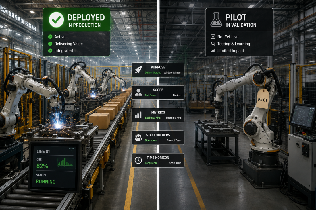 "Industrial robot installations split between validated deployment and ongoing pilots"