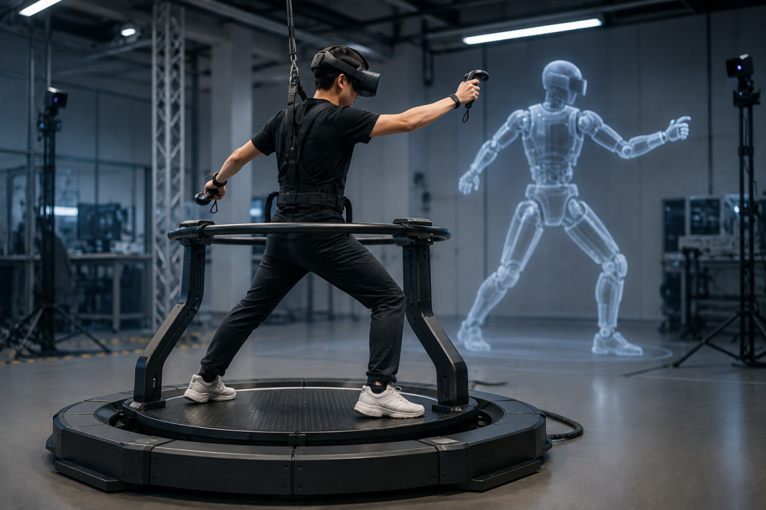 Teleoperation deal using an omnidirectional treadmill and humanoid robot