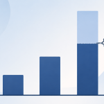 "industrial profit" — a bar chart where one tall bar is shown split into two distinct shades, a solid lower section and a lighter, semi-transparent upper section, with a small pair of scissors icon resting at the boundary between them, clean editorial-illustration style, no text overlay.