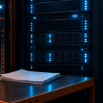 "Alibaba AgentCore—server rack with documents beside it, representing persistent agent memory tied to one cloud."