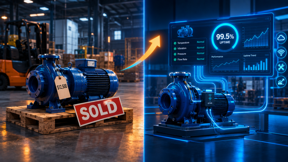 Equipment-as-Service margins double manufacturing AI ROI—traditional hardware sale vs performance-based service model comparison."