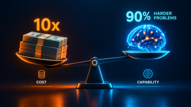 "Reasoning models cost 10x more but solve 90% harder problems—cost vs capability tradeoff."