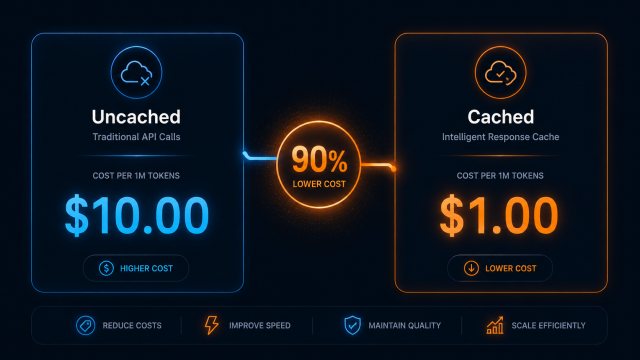 "Token Caching Secrets cuts AI input costs by 80-90%—cached vs uncached token pricing comparison."