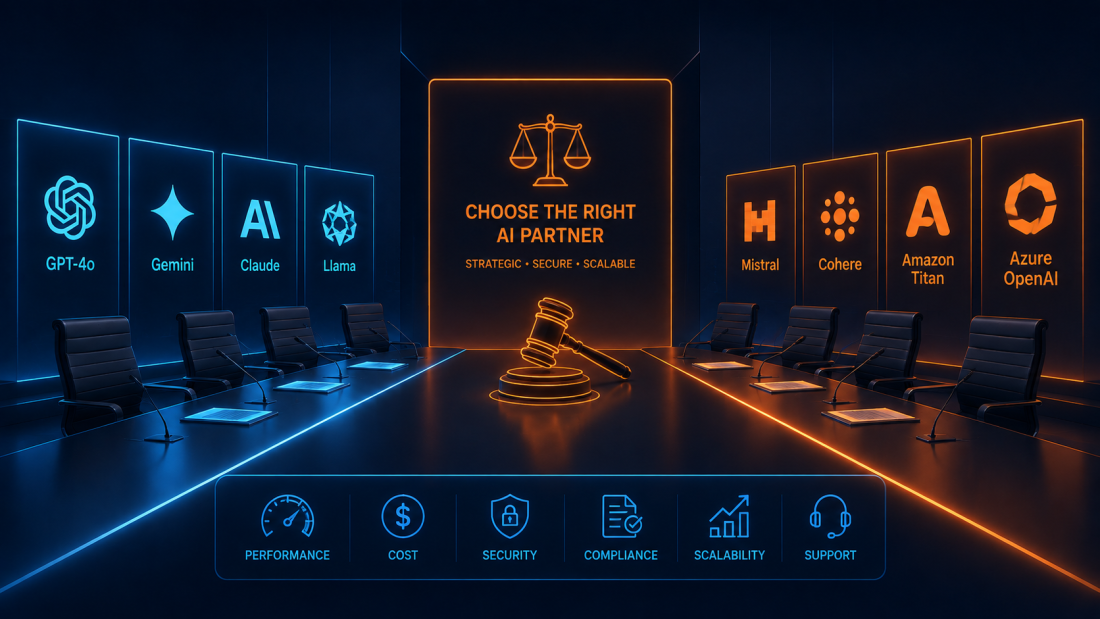 "Enterprise AI model competition—procurement teams navigating choices between OpenAI, Anthropic, Google, and Meta."