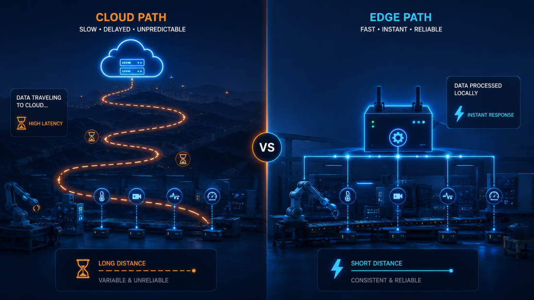 "Edge computing cuts IIoT latency from cloud round-trip to local processing."